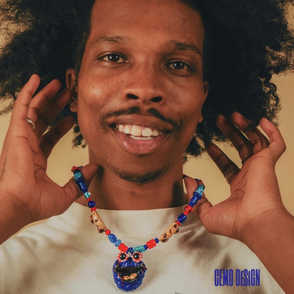 HANDMADE POLYMER CLAY COOKIE MONSTER NECKLACE - Picture 1 of 5